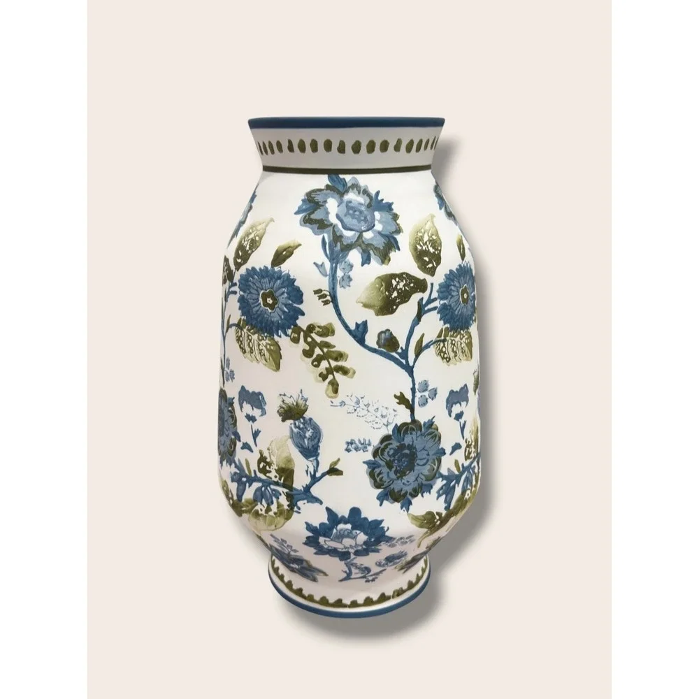 Tall Floral Painted Ceramic Vase Blue/Green - Threshold, Target